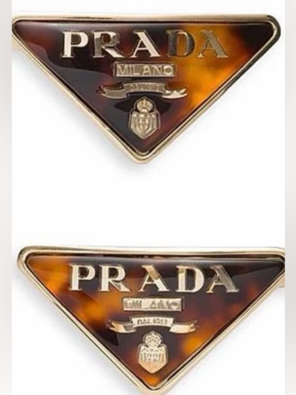 🆕 2 pc Prada Tortoiseshell Gold Metal Hair Barrette clips
